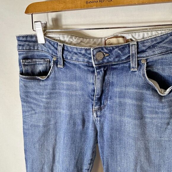 Paige Hollywood Hills Blue Light-Med Wash Lower Rise Flared Bootcut Jeans Sz 31 - Picture 3 of 14